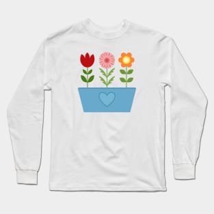 Scandinavian Style Flowers in a Blue Window Box Long Sleeve T-Shirt